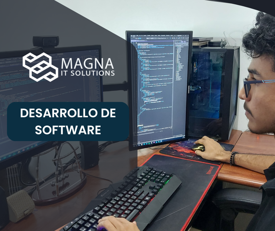 Equipo de desarrollo de Magna IT Solutions programando software a medida: análisis, diseño e implementación de soluciones tecnológicas personalizadas